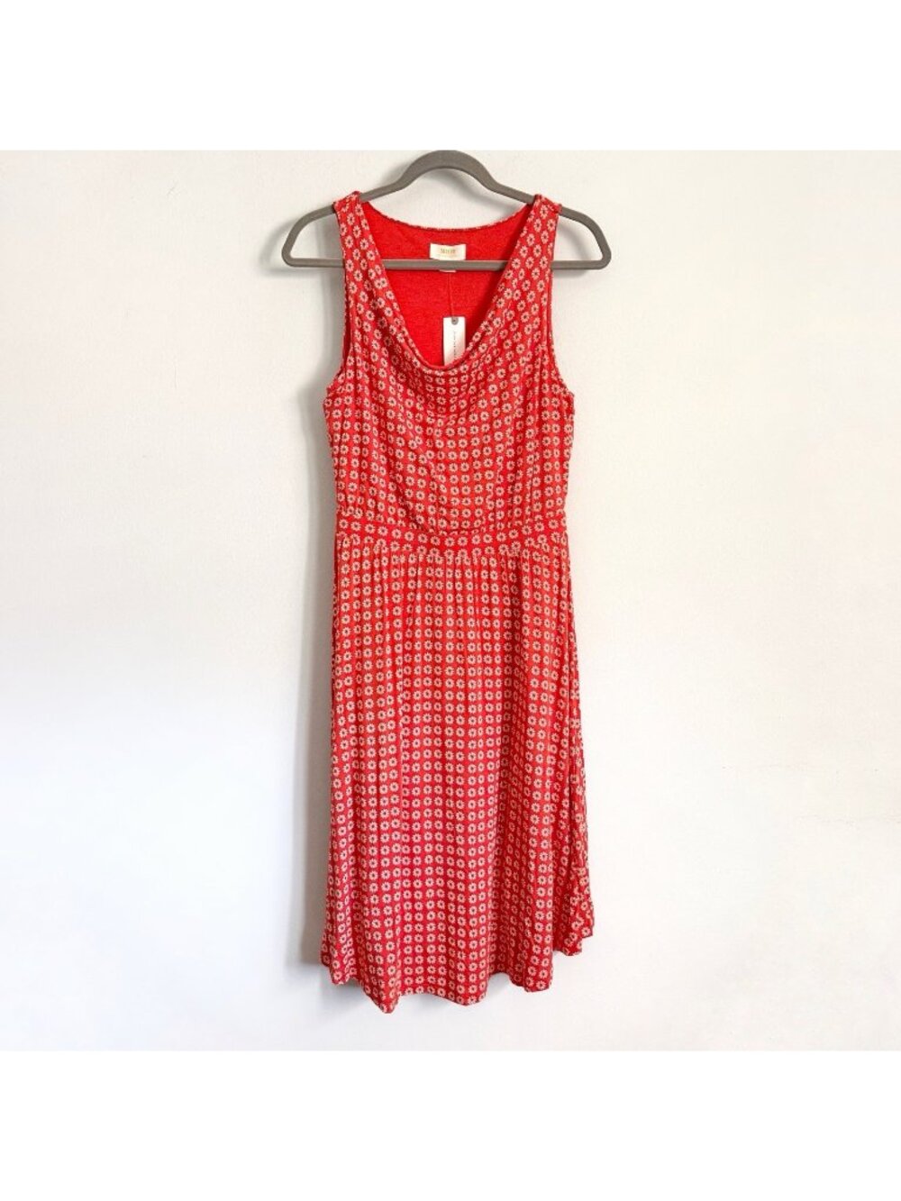 NEW Maeve Anthropologie Red Brianne Floral Daisy Midi Dress Cowl Neck Size Smal